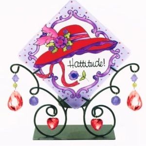NIB tealight Joan Baker Hand painted glass red hat hattitude